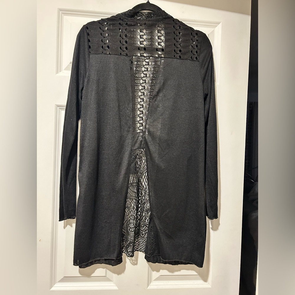 BKE Boutique Black Women's Crochet Lace Open-Front Cardigan - Picture 13 of 13